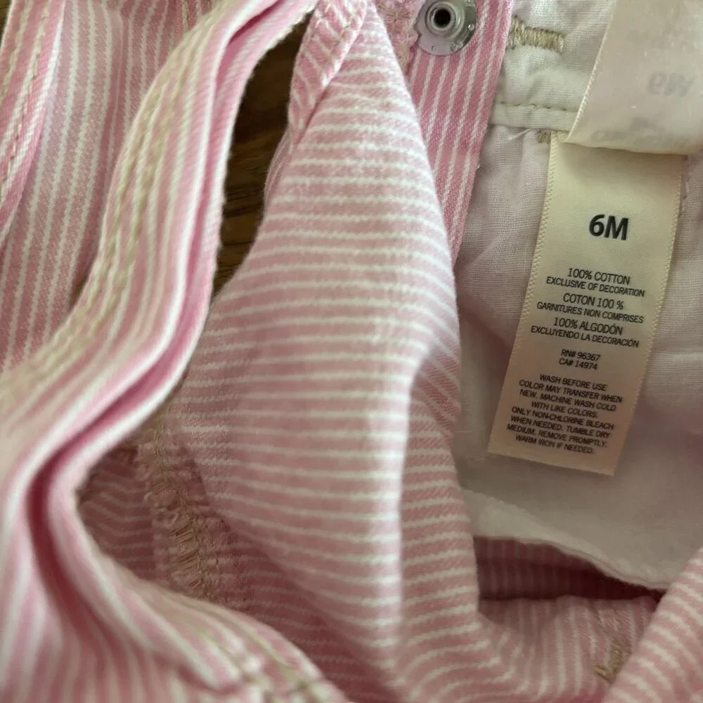 OshKosh B'gosh Baby Shortalls Pinstripe Pink White Size 6‎ Months Summer Classic